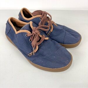 TOMS Paseo Canvas Low Top Lace Up Casual Shoes Blue Brown Men's Size 7 Unisex